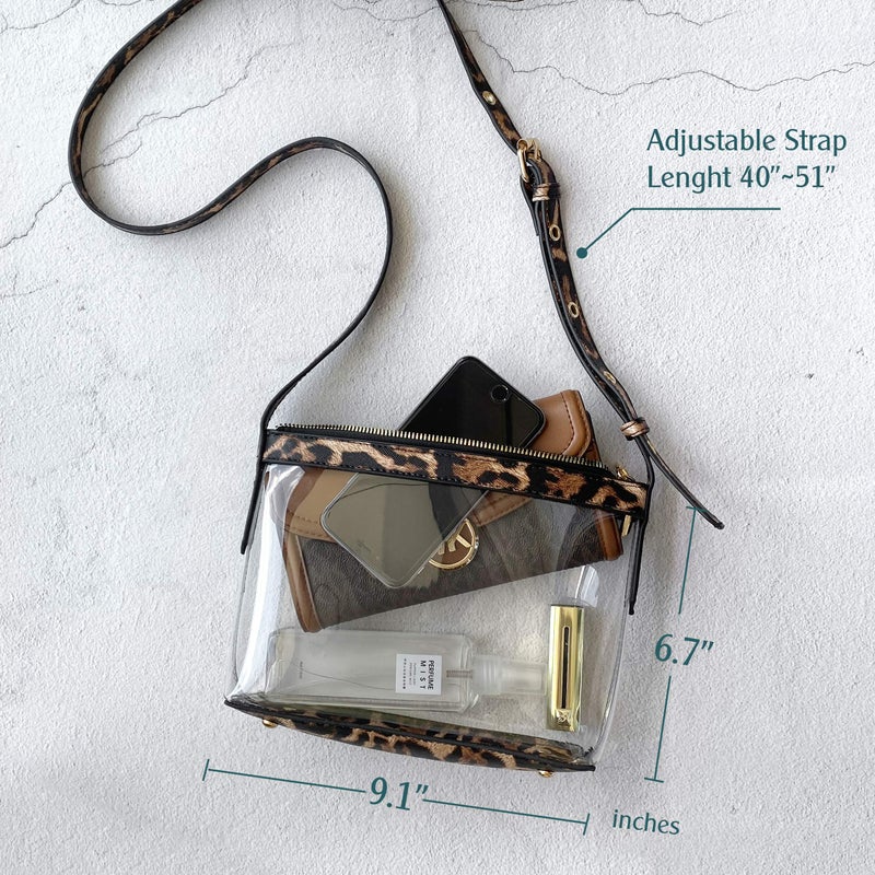 Hoxis Clear Zipper Cross Body Bag with Vegan Leather Trim (Leopard) - Image 3
